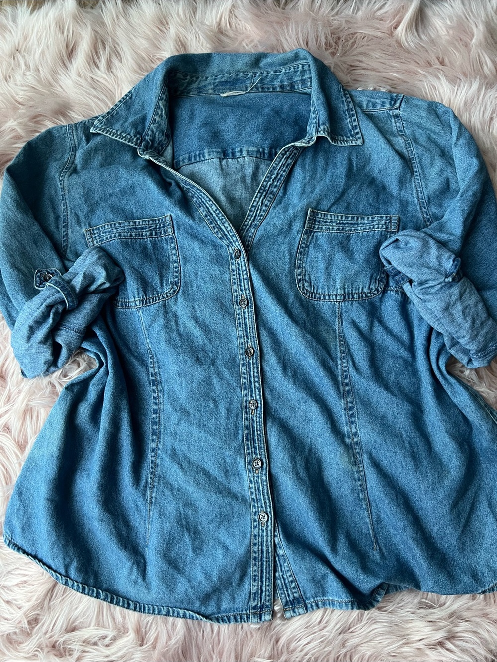 Vintage Blue Denim Button-Down Shirt
